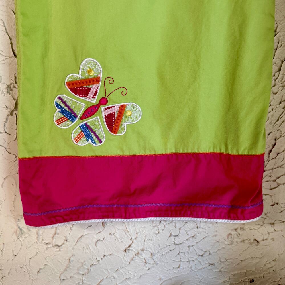 Talbots Kids Girls Size 8 Butterfly Applique Shift Dress Lime Green Pink Cotton - Picture 3 of 8